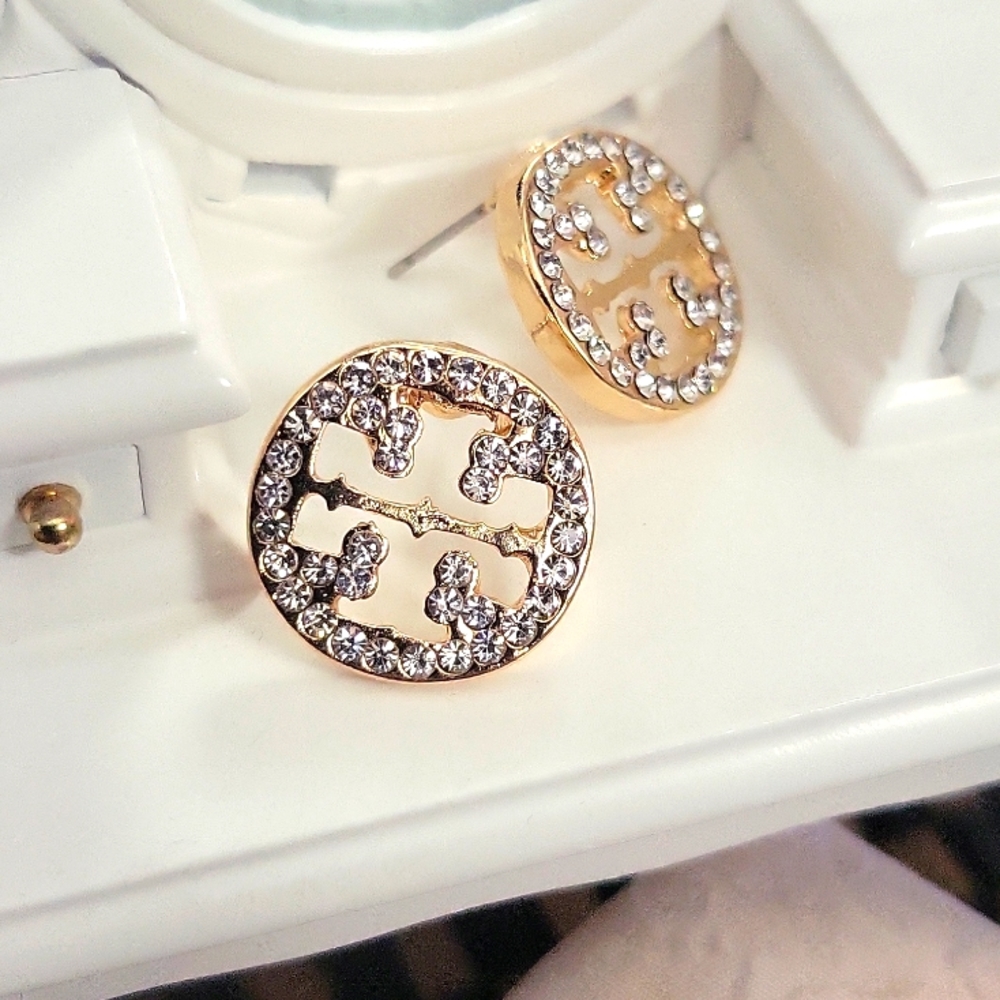 Fashion earrings TT rhinestones stud earrings in gold tone